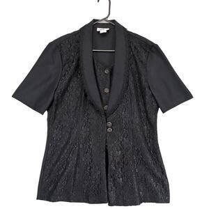 Vintage 90s Beautiful U Women's M Black Floral Lace Blouse Top, Academia Goth